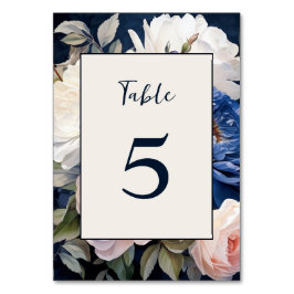 Tarjeta De Mesa Boda floral rosa azul marino y turbio Rubor