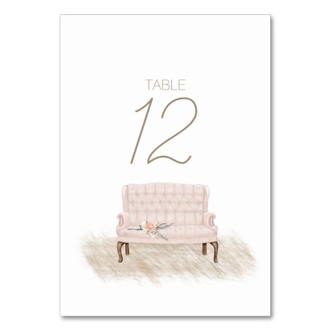 Tarjeta De Mesa Boda floral rosa Boho moderno Número de tabla (Anverso)