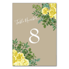 Tarjeta De Mesa Boda floral Rosa de color amarillo claro y caqui