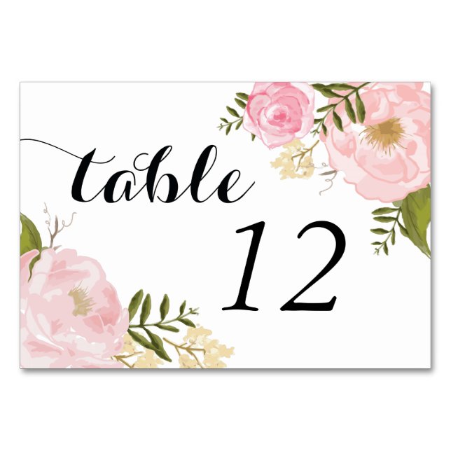 Tarjeta De Mesa Boda floral rosa de la vena moderna (Anverso)