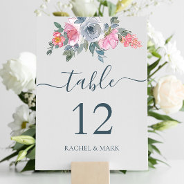 Tarjeta De Mesa Boda floral rosa Dusty Blue Rubor