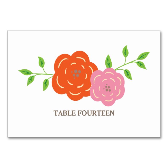 Tarjeta de mesa Boda floral rosa en Naranja de san (Anverso)