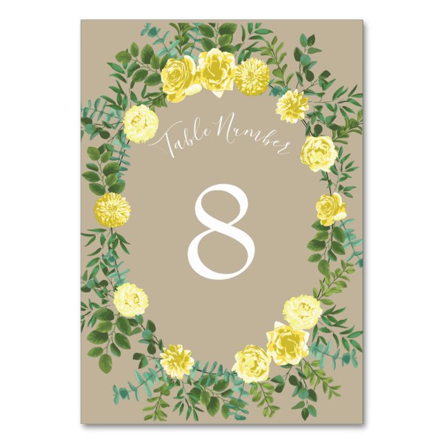 Tarjeta De Mesa Boda floral Rosa Khaki Ecru amarillo claro (Reverso)