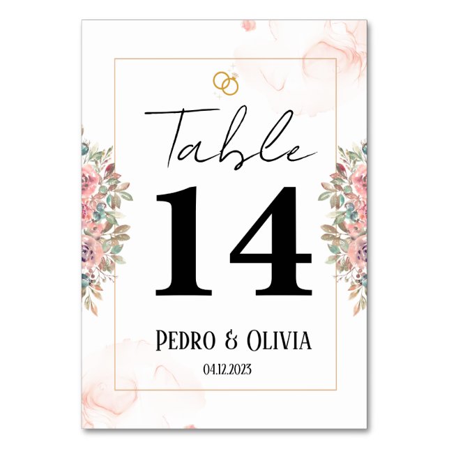 Tarjeta De Mesa Boda floral rosa moderno (Anverso)