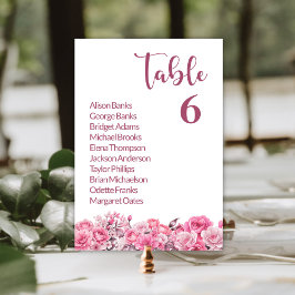 Tarjeta De Mesa Boda Floral Rosa Número de tabla