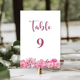Tarjeta De Mesa Boda Floral Rosa Número de tabla