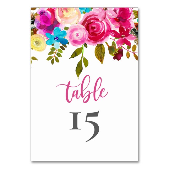 Tarjeta De Mesa Boda Floral Rosa Números de tabla Doble cara (Anverso)