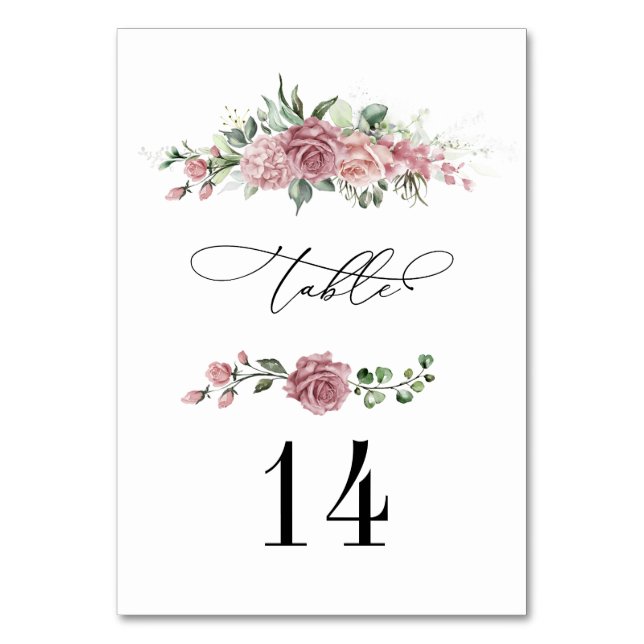Tarjeta De Mesa Boda floral rosa polvoriento   (Anverso)