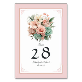 Tarjeta De Mesa Boda floral rosa polvoriento, verde menta y rosa p