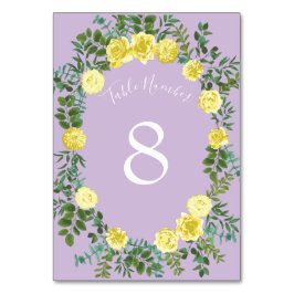 Tarjeta De Mesa Boda floral Rosa púrpura Lilac amarillo claro