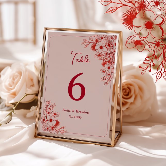 Tarjeta De Mesa Boda floral rosa rojo (Subido por el creador)