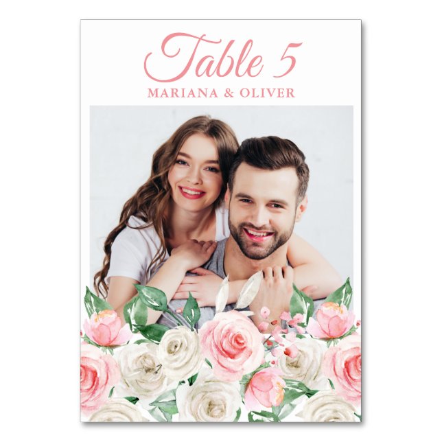 Tarjeta De Mesa Boda Floral Rosa-Rosa (Anverso)