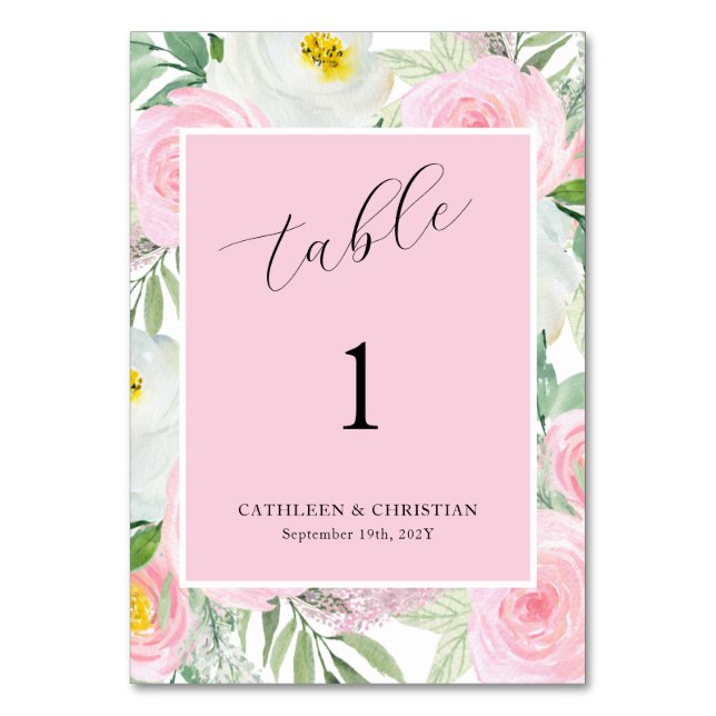 Tarjeta De Mesa Boda Floral Rosa Rubor  (Anverso)
