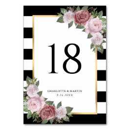 Tarjeta De Mesa Boda floral rosa Rubor blanco negro