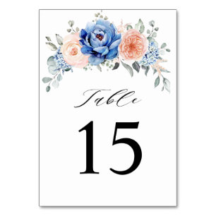 Tarjeta De Mesa Boda floral rosa Rubor con pizarra azul turbia