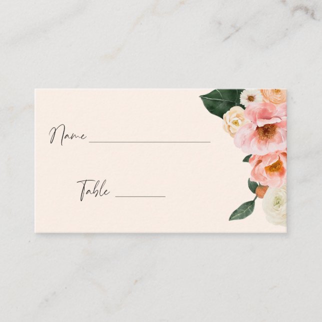 Tarjeta De Mesa Boda floral rosa Rubor moderno (Anverso)