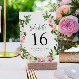 Tarjeta De Mesa Boda floral rosa suave