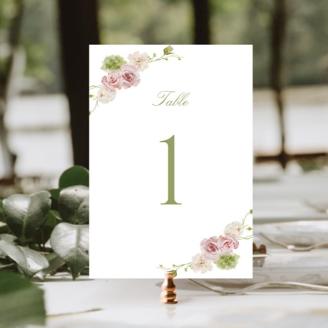 Tarjeta De Mesa Boda floral rosa verde (Subido por el creador)