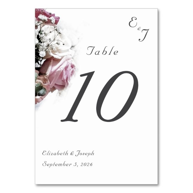 Tarjeta de mesa Boda floral rosa y blanca (Anverso)