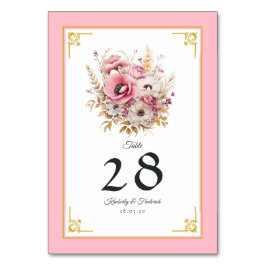 Tarjeta De Mesa Boda floral rosa y dorada