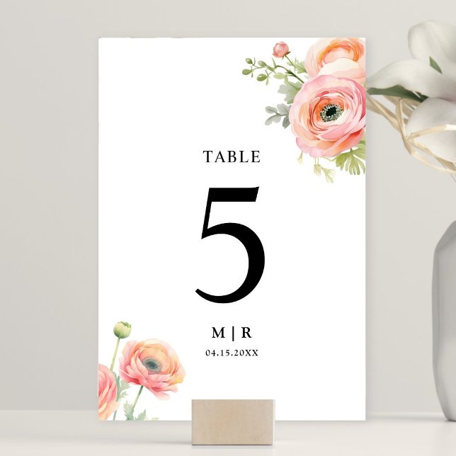 Tarjeta De Mesa Boda floral Rubor Pink Ranunculus (Subido por el creador)