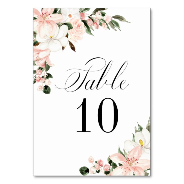 Tarjeta De Mesa Boda floral rusa rosa y blanca de Rubor (Anverso)