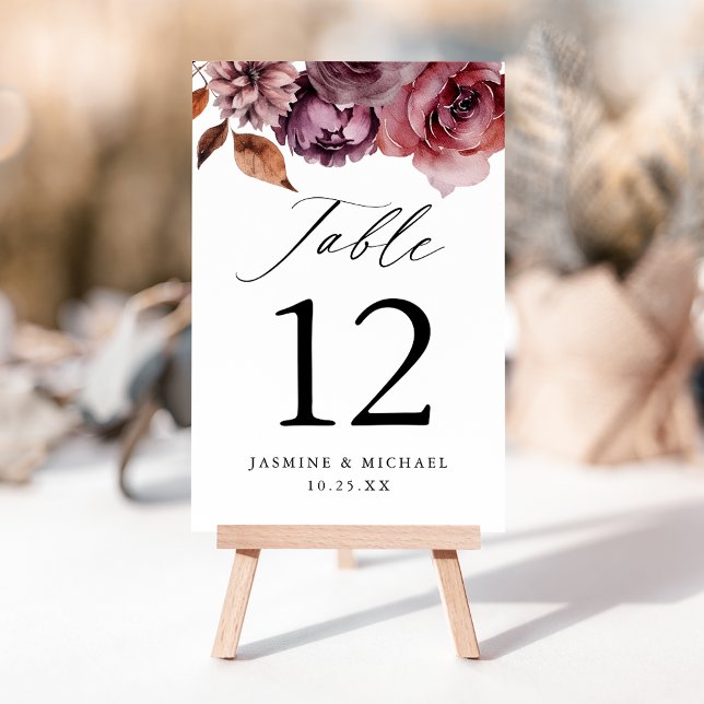 Tarjeta De Mesa Boda floral Rustic Autumn Marsala (Subido por el creador)