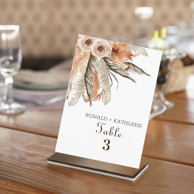 Tarjeta De Mesa Boda Floral Rústica Boho con Hierba de Pampas (Subido por el creador)
