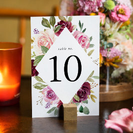 Tarjeta De Mesa Boda floral rústica rosa burgundy y púrpura