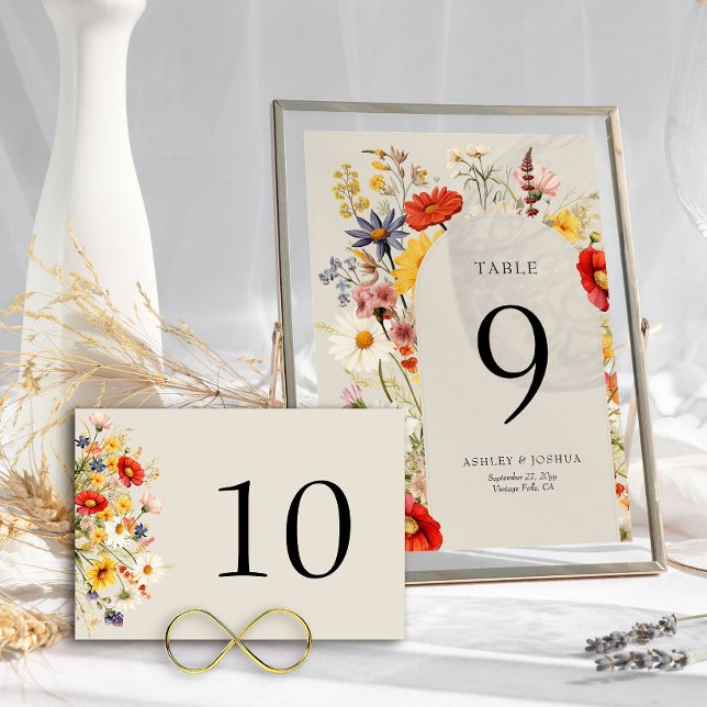Tarjeta De Mesa Boda floral rústico de flores silvestres negrita (Small Table Number Card from the Rustic Wildflower Wedding Collection by Darling & May)