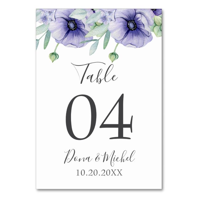 Tarjeta De Mesa Boda floral salvaje de verano violeta rústica (Anverso)
