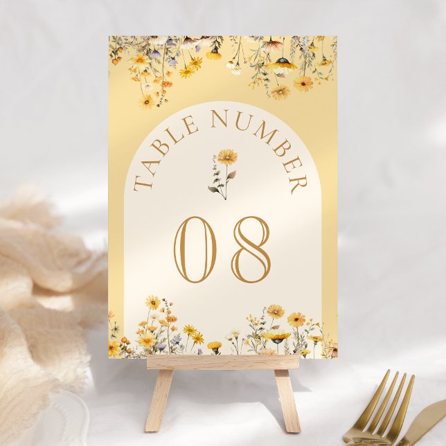 Tarjeta De Mesa Boda floral silvestre boho amarilla (Subido por el creador)