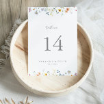 Tarjeta De Mesa Boda floral silvestre multicolor<br><div class="desc">Este número de mesa de boda floral multicolor es perfecto para un boda rústico. El diseño se compone de acuarelas rosas, rubias, violetas, navales y elegantes flores blancas con hojas de color verde esmeralda. Este es un número de tabla de doble cara. Agregue cada número de tabla que necesite a...</div>