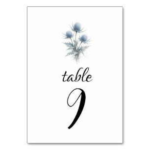 Tarjeta De Mesa Boda Floral Simple Escocesa Cardo Azul