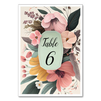 Tarjeta De Mesa Boda floral suave con rubor, asientos botánicos ro
