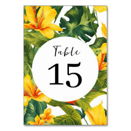 Tarjeta De Mesa Boda floral tropical amarillo