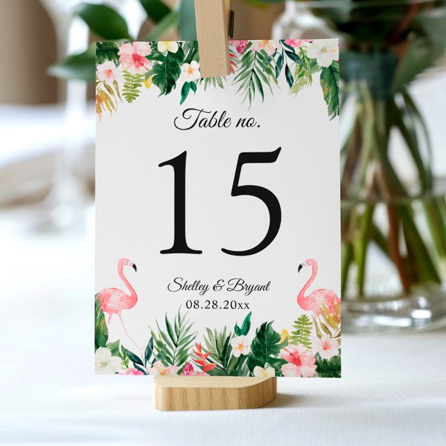 Tarjeta De Mesa Boda floral tropical Flamingo Número de tabla (Subido por el creador)
