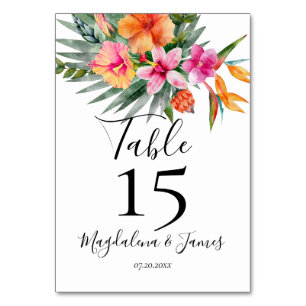 Tarjeta De Mesa Boda floral tropical rosa y Naranja
