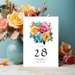 Tarjeta De Mesa Boda floral turquesa, amarilla y rosa<br><div class="desc">Turquesa y amarillo - verde azulado y limón floral boda números de tarjetas con acentos de rosa. Ideal para cualquier tema o boda en el jardín.</div>