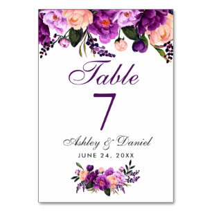 Tarjeta De Mesa Boda floral ultravioleta púrpura acuática GP