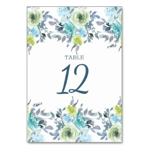 Tarjeta De Mesa Boda floral verde amarillo azul claro
