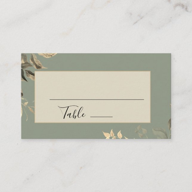 Tarjeta De Mesa Boda floral verde de hojas silvestres (Anverso)