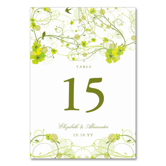 Tarjeta De Mesa Boda Floral Verde Hibiscus Swirls (Anverso)