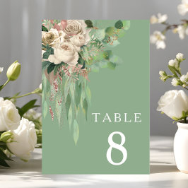 Tarjeta De Mesa Boda floral verde moderna