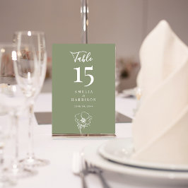 Tarjeta De Mesa Boda floral verde sabio número de tabla pequeño