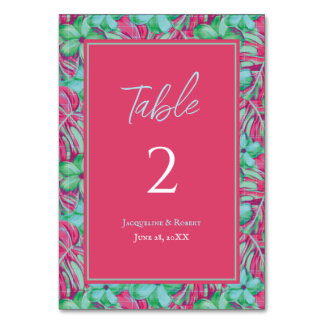 Tarjeta De Mesa Boda floral verde y rosa tropical