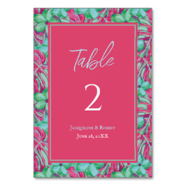 Tarjeta De Mesa Boda floral verde y rosa tropical