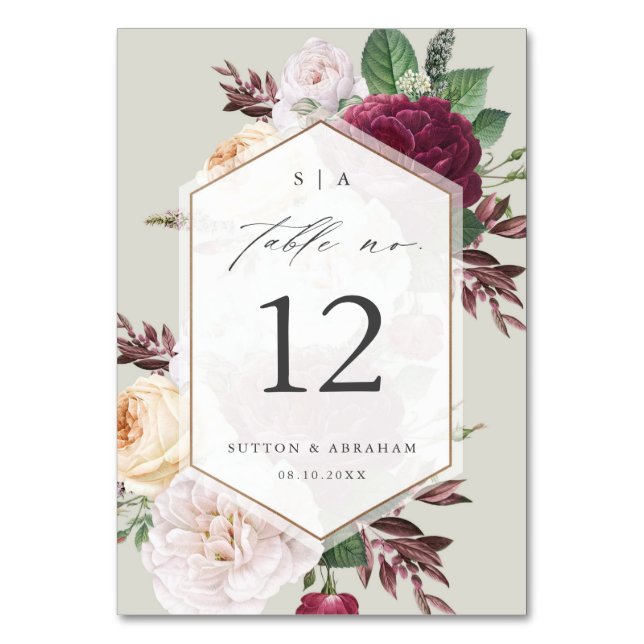 Tarjeta De Mesa Boda Floral Vintage (Anverso)