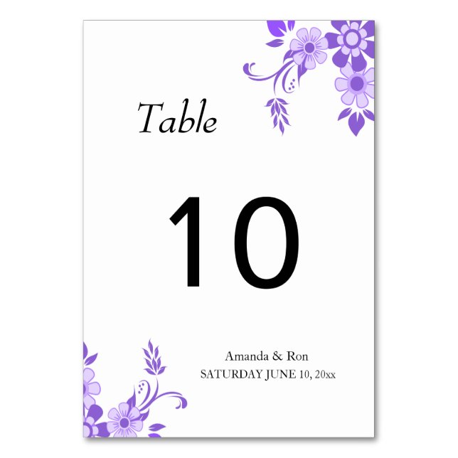 Tarjeta De Mesa Boda floral violeta (Anverso)