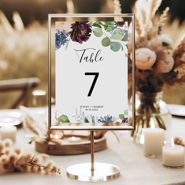 Tarjeta De Mesa Boda floral y de follaje de Borgoña (Subido por el creador)